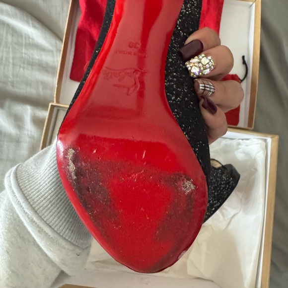 christian louboutin black 120 glitter heels open toe - Picture 7 of 7